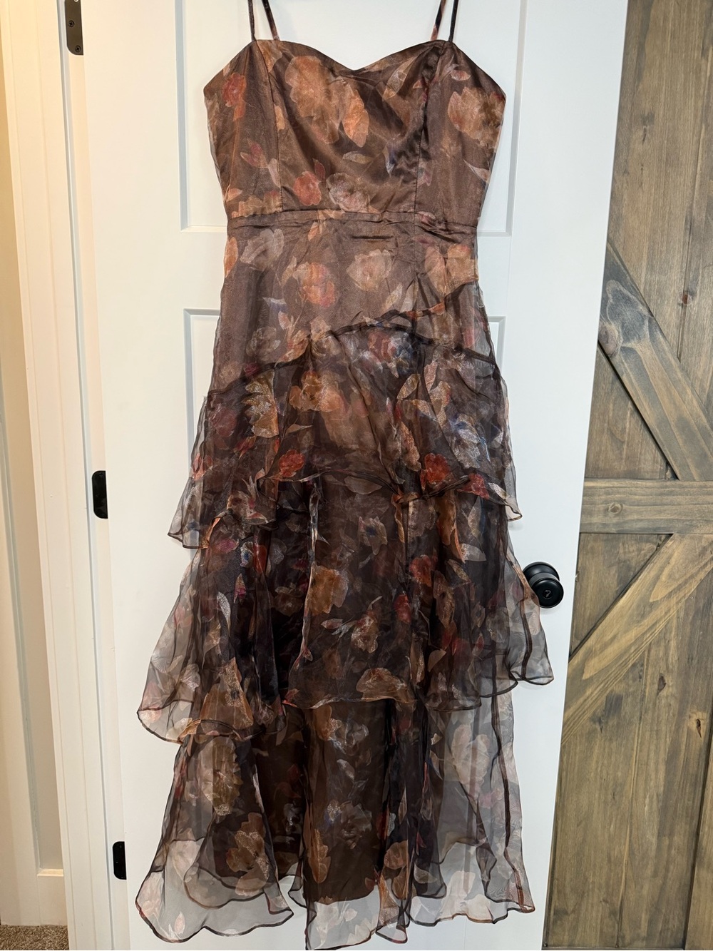 Lulu's Brown & Rust Floral Tiered Spaghetti Strap Maxi Dress